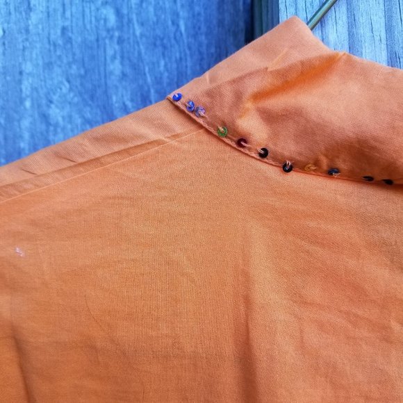 Fiona Orange 100% Cotton Jeweled Shirt XL Tunic - Picture 3 of 8